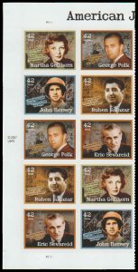 PCBstamps  US #4248/4252 PB $4.20(10x42c)American Journalist, (P1), MNH,  PB-1b