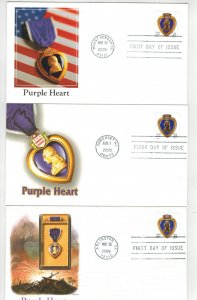 Better PURPLE HEART FDC 2003/2012 SET OF 8 FLEETWOOD FDCs & Text On Back