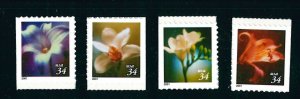 US Scott # 3487v - 3490v  Set Of Four Singles From BK 284 .34 Flowers, 2001