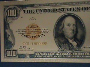 ​UNITED STATES-1928 CAT.#403- 24 KARAT GOLD REPLICA $100  -VF WITH CERTIFICATE