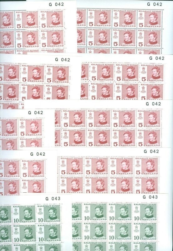 Greenland. 10 Full Sheet MNH.1973.#G 043/2 Sheet.1978 #G 042/8 Sheet.Queen Marg.