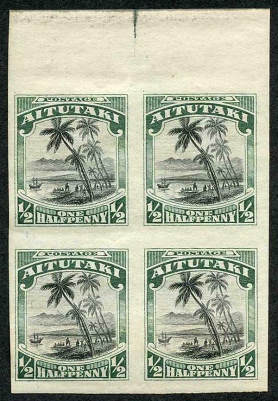 Cook Is 1920 Aitutaki 1/2d Imperf Pair on Gummed Paper (probably a Proof) M/M