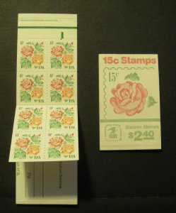 BK134, Scott 1737a, 15c Rose Complete Booklet, green bar tab, MNH Beauty