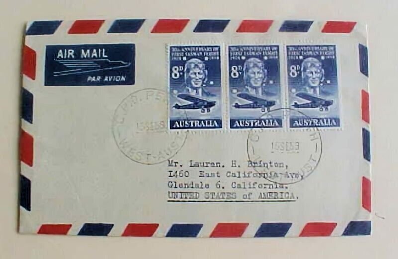 AUSTRALIA PERTH COVER TO USA 15 SEPT. 1959