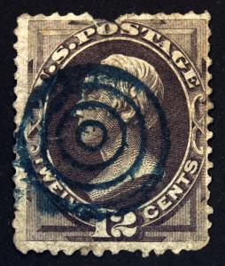 #151 12c Dull Violet 1870 Scruffy Used with Blue Target Cxl