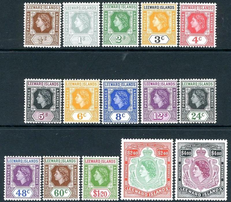 LEEWARD ISLANDS-1954 Set to $4.80 Sg 126-140 LIGHTLY MOUNTED MINT V18560