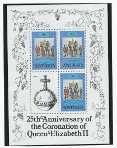 Antigua  QEII 25th Coronation ann.  sheet of 3 mnh SC 510
