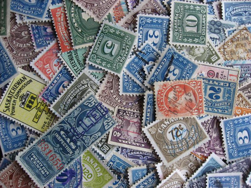 Canada 100 revenue stamps mixture (duplicates, mixed condition)