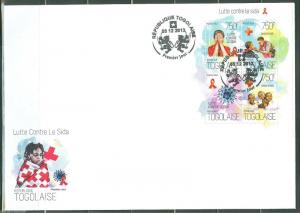 TOGO 2013 BATTLE OF AIDS RED CROSS SHEET FIRST DAY COVER