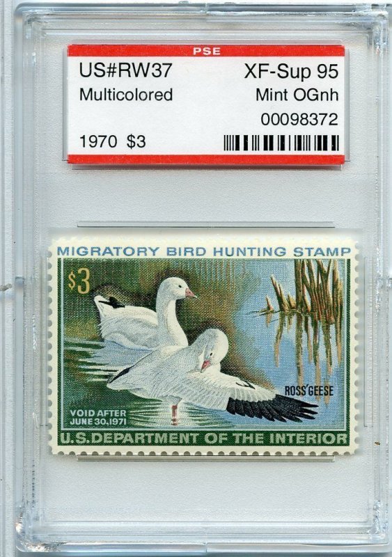 US SCOTT #RW37 MINT-XF-SUP-OG-NH GRADED 95 W/ PSE ENCAPSULATED CERT (3/29/21 GP) 