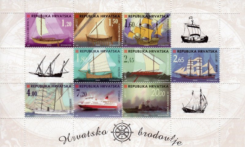 CROATIA 1998 Sc#376i SAIL SHIPS Mini-Sheetlet (9+3L) MNH