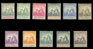 Barbados #70-80 (SG 105-115) Cat£250, 1892-1905 1f-2sh6p, complete set, hinged