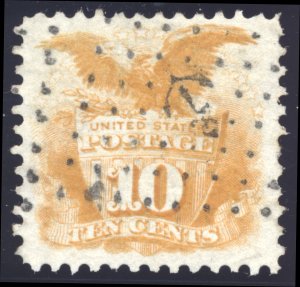 US 116 10c 1869 Shield and Eagle PSAG cert fancy anchor grid of dot cancel