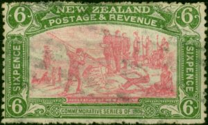 New Zealand 1906 6d Pink & Olive-Green SG373 Good Used