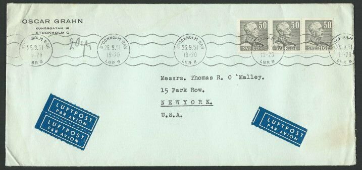 SWEDEN 1953 commercial airmail cover to USA................................60677