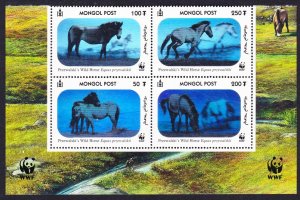 Mongolia WWF Przewalski's Horse Block of 4 WWF Logo T2 2000 MNH SC#2441 a-d