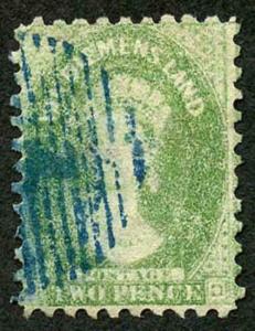 Tasmania SG60 2d yellow-green perf 10 Blue postmark