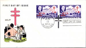Philippines FDC 1959 - Fight TB - 2 x 6c + 5c Stamp - Pair - F43211