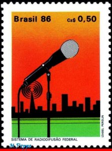 2077 BRAZIL 1986 FEDERAL BROADCASTING SYSTEM, MICROPHONE, RHM C-1521, MNH