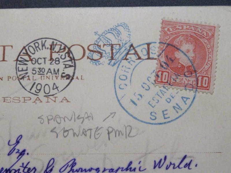 Spain 1904 Ship Postcard to USA / Spanish Senate Cancel - Z7884