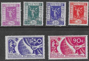 France  # 315-20 Paris International Exposition 1937   (6)  Unused VLH