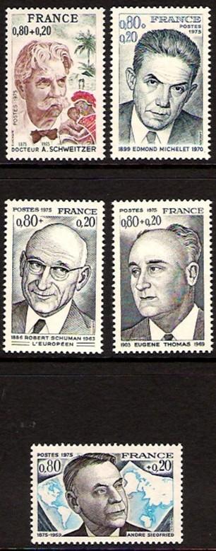 France #B483-87 Famous Men 1975 NH Cat $ 2.50