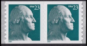 US 3475A George Washington 23c coil pair BCA (2 stamps) MNH 2001