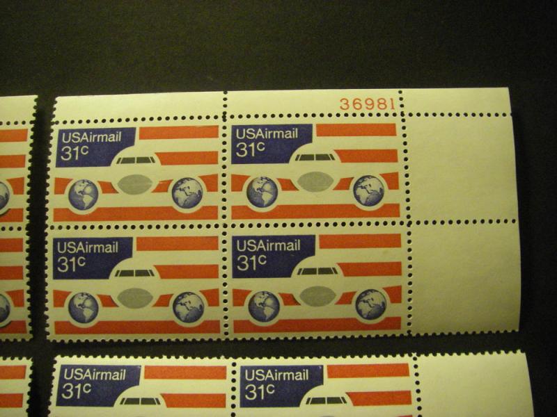 Scott C90, 31c Plane & Flag, PB4 #36981 x 4 Matched Set, MNH Airmail Beauties