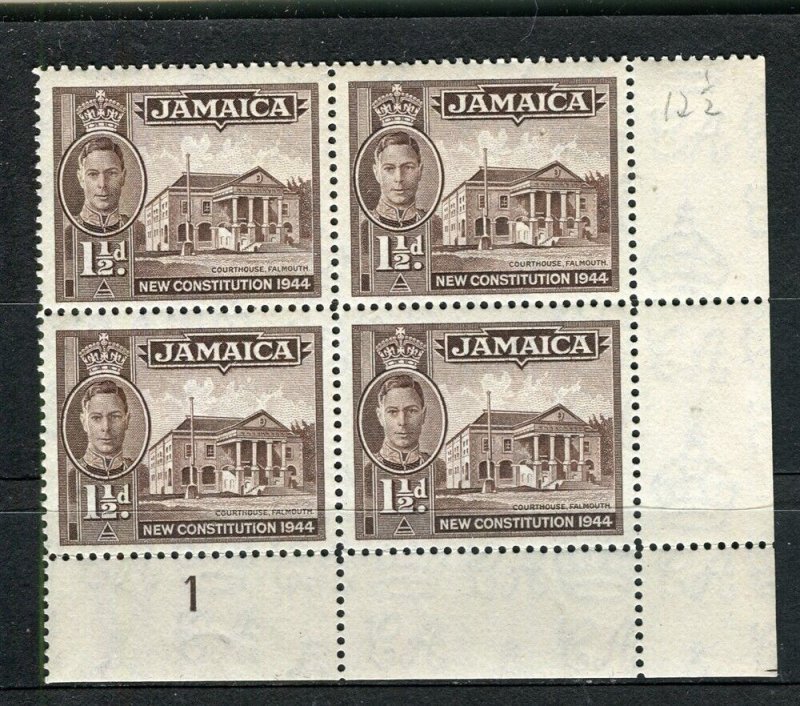 JAMAICA; 1944 early GVI Pictorial issue MINT MNH CORNER BLOCK of 4
