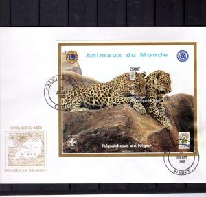 Niger 1998 Lions-Rotary Leopards s/s Imperforated in official FDC