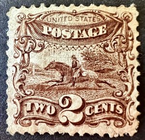 US #113 Post Horse and Rider, mint no gum, beautifully centered