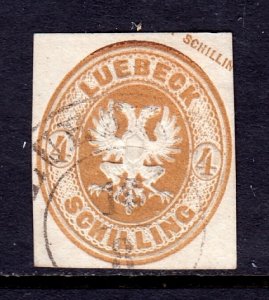 Germany (Lubeck) - 4s cut square - Used - Thin, pencil/rev.