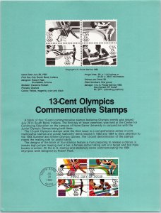 USPS SOUVENIR PAGE 13-CENT OLYMPICS COMMEMORATIVE STAMPS 1983