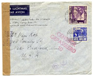 Dutch East Indies 5c, 1gld clipper airmail via Singapore censored to U.S. 1940