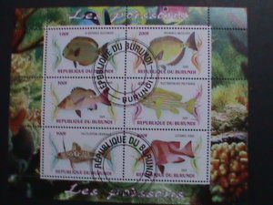 ​BURUNDI-2009- COLORFUL LOVELY BEAUTIFUL TROPICAL FISHES CTO SHEET VF-NO.2