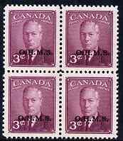 Canada 1949-50 KG6 Official 3c purple opt'd OHMS block of...