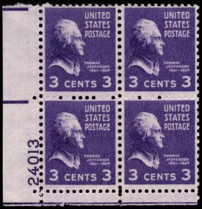 US #807 JEFFERSON MNH LL PLATE BLOCK #24013