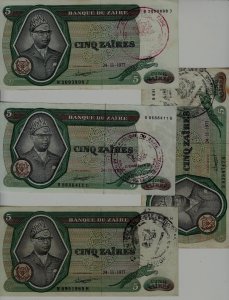 Zaire R3C/ 4 banknotes/ vg to vf