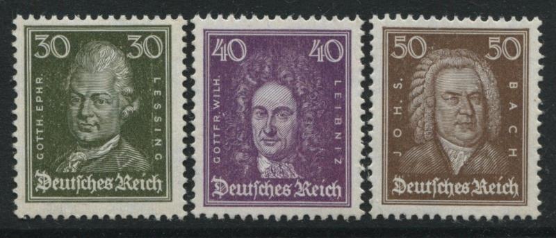 Germany 1926 Famous People 30pf Lessing, 40pf Leibnitz, 50pf Bach all mint NH