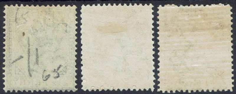 TURKS ISLANDS 1887 - 93 QV 2½D 6D AND 1/- WMK CROWN CA 