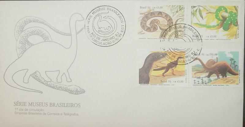 L) 1991 BRAZIL, BRAZILIAN MUSEUMS, NATURE, SERPENTS, DINOSAURS, TREE, ANIMALS