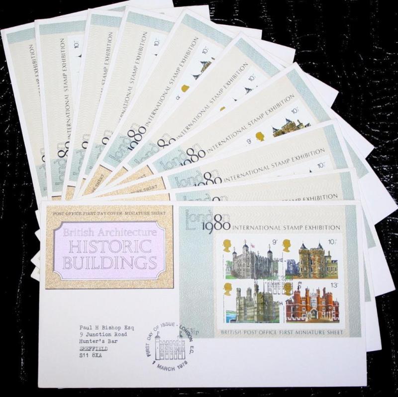 GB UK 1978 & 1980 FDC Covers London Exhibition Hill Buildings 30 Items #CB475