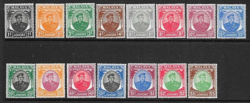 MALAYA JOHORE SG133/47 1949 DEFINITIVE SET (NO 1952-5 VALUES) MNH