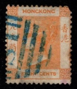 1865 Hong Kong Scott #13 8 Cent Queen Victoria Used Green Cancel