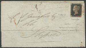 GB #1 ON FOLDED LETTER WITH RED CANCEL JUNE 11,1840 BS2644