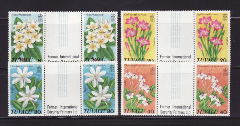 Tuvalu 92-95 Gutter Pairs Set MNH Flowers (B)