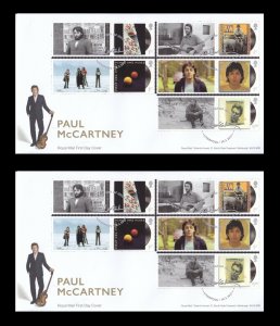 GB 2021 - Paul McCartney Smilers Sheet - Pair FDC - all 10 stamps/labels CTO