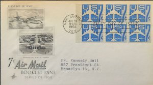 1958 US Airmail FDC #C51a  Booklet Pane Of 6 San Antonio Texas W/ Cachet