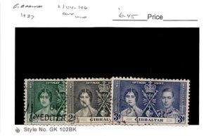 Gibraltar, Postage Stamp, #104-106 Used, 1937 Coronation (AC)