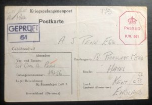 1942 Aviation Camp 3 Germany Prisoner of War POW Postcard Cover to Kent England